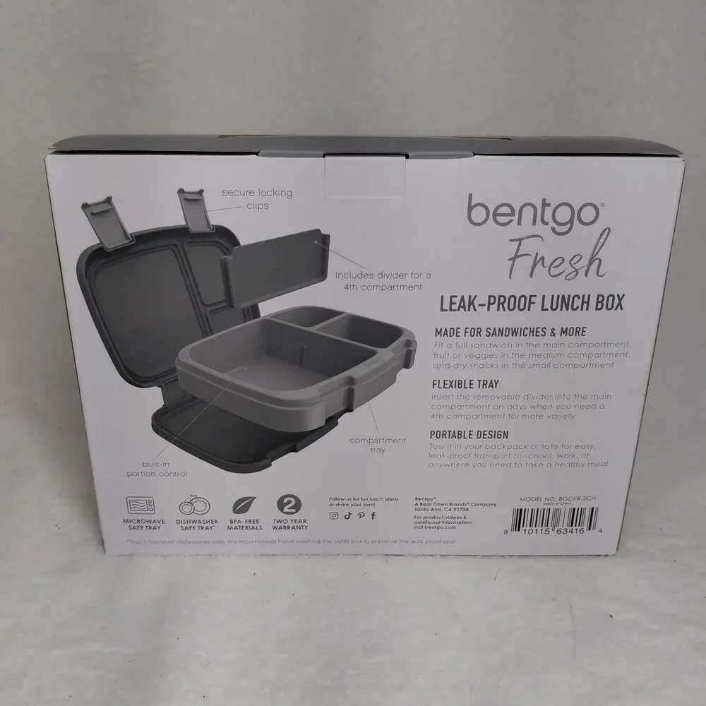 NEW Bentgo Fresh Leak-Proof Bento Lunch Box Charcoal Gray 3/4 Compartments NIB